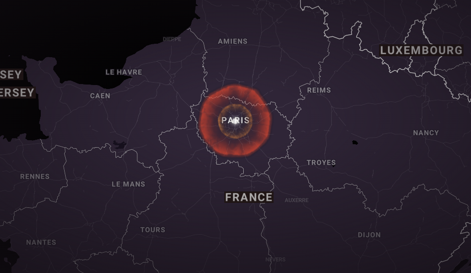 Cette carte interactive simule une attaque nucléaire sur la ville de votre  choix